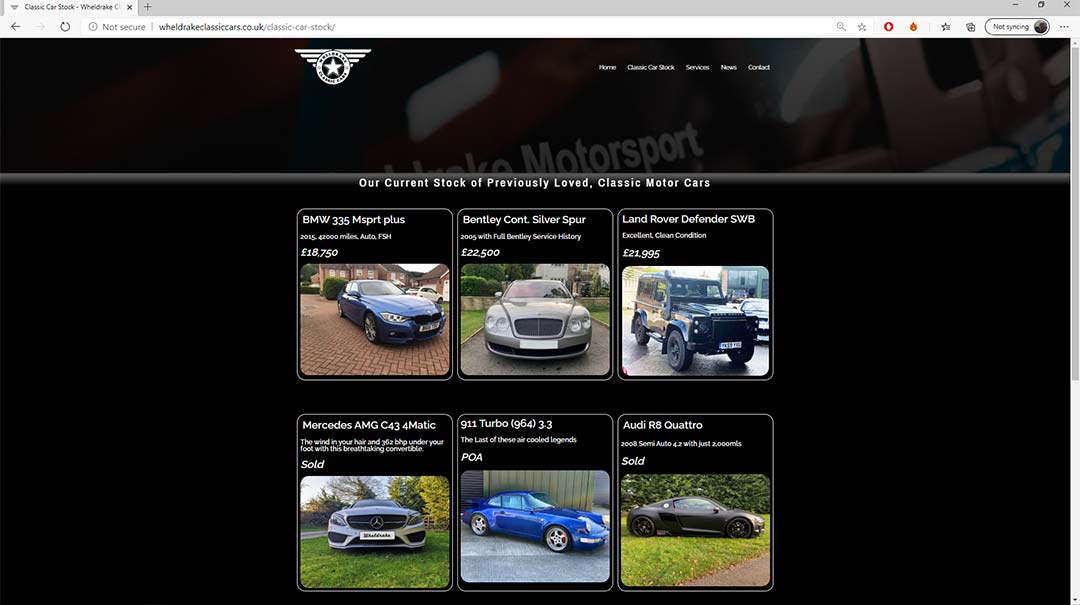 Wheldrake Classic Cars Sales Page Screen Shot